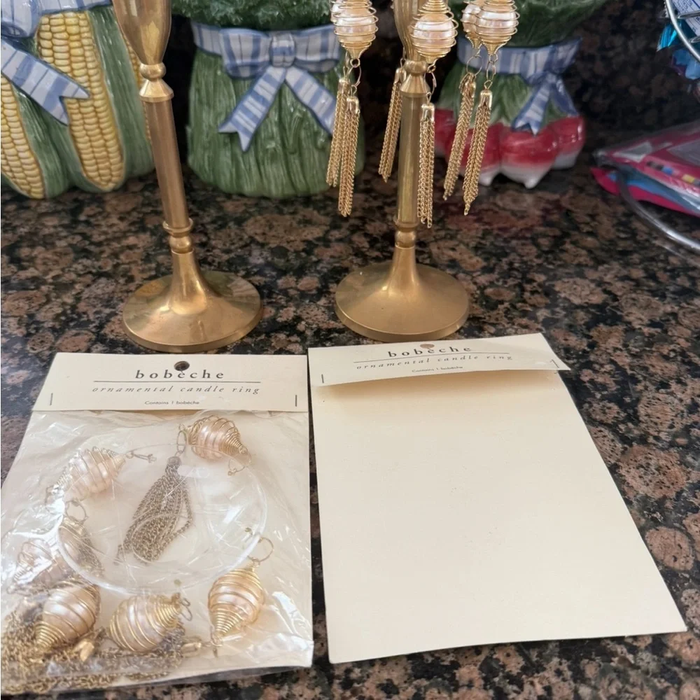 🆕 Pier 1 imports solid brass candle holders with bobeche ornamental candle ring.